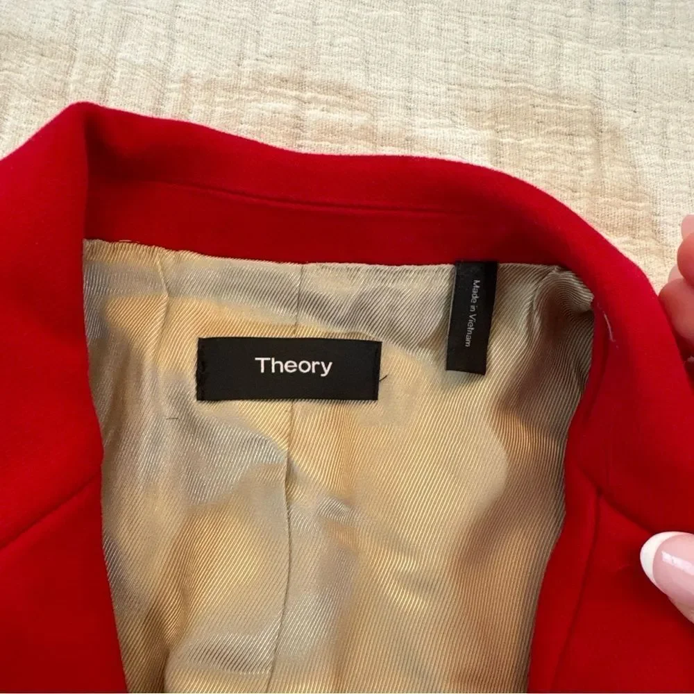 Theory Cinched Moleskin Double Blazer Red Womens size 2